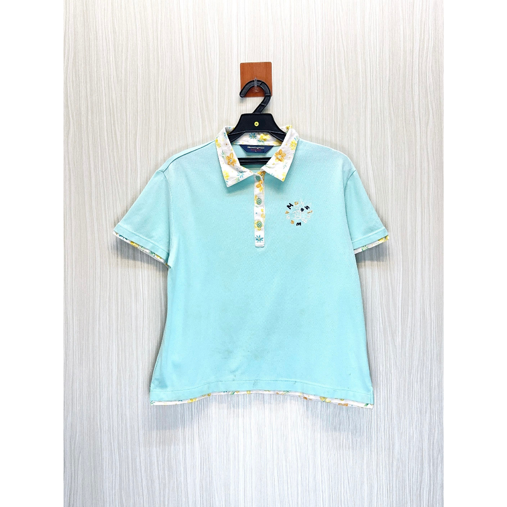 Munsingwear 企鵝 日本製 水藍小Logo緹花造型Polo衫(小瑕疵福利品)