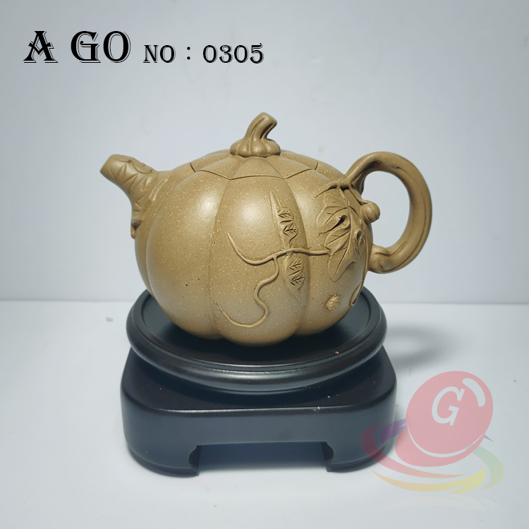 [A go]原礦優質黃段泥 名家全手工製作精品南瓜紫砂壺 容量370CC茶壺 NO：0305