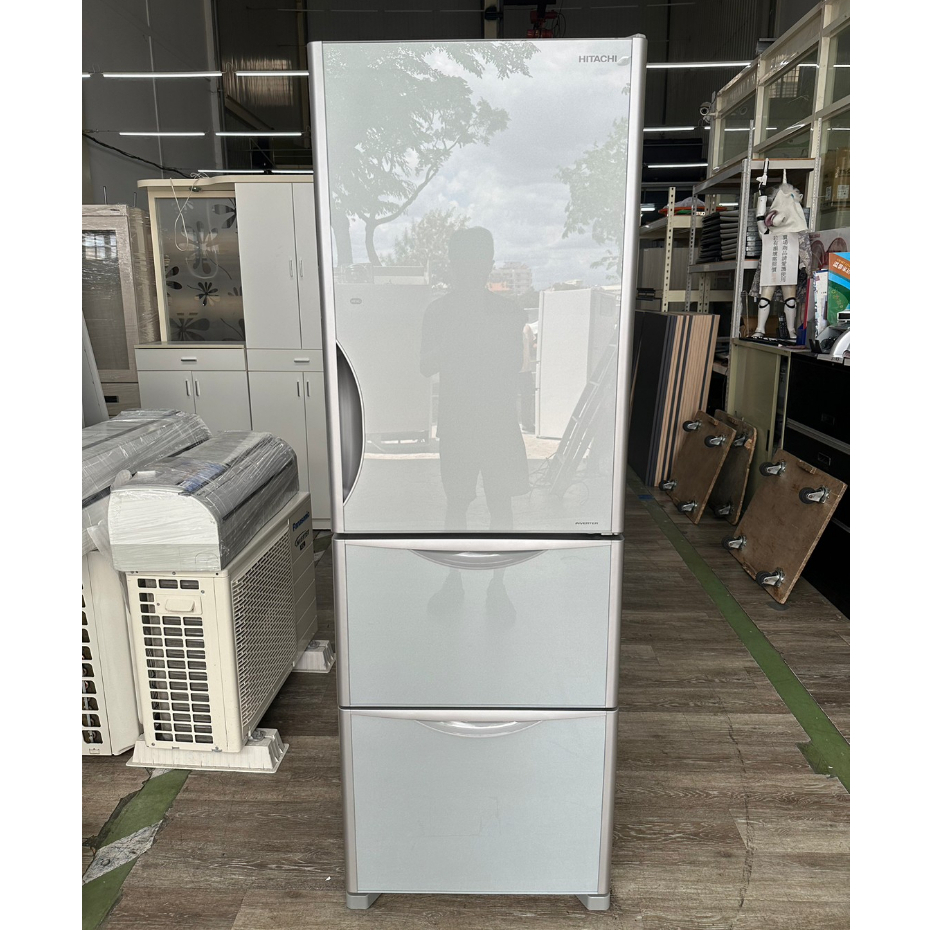 吉田二手傢俱❤HITACHI日立394L三門變頻冰箱 一級能效 家庭 自動製冰 辦公室 琉璃白 R-G41B