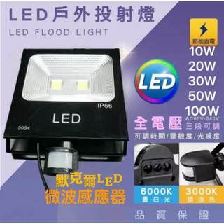 LED COB微波感應投射燈 10W 20W 30W 50W 100W (10W有附插頭) COB感應投光燈