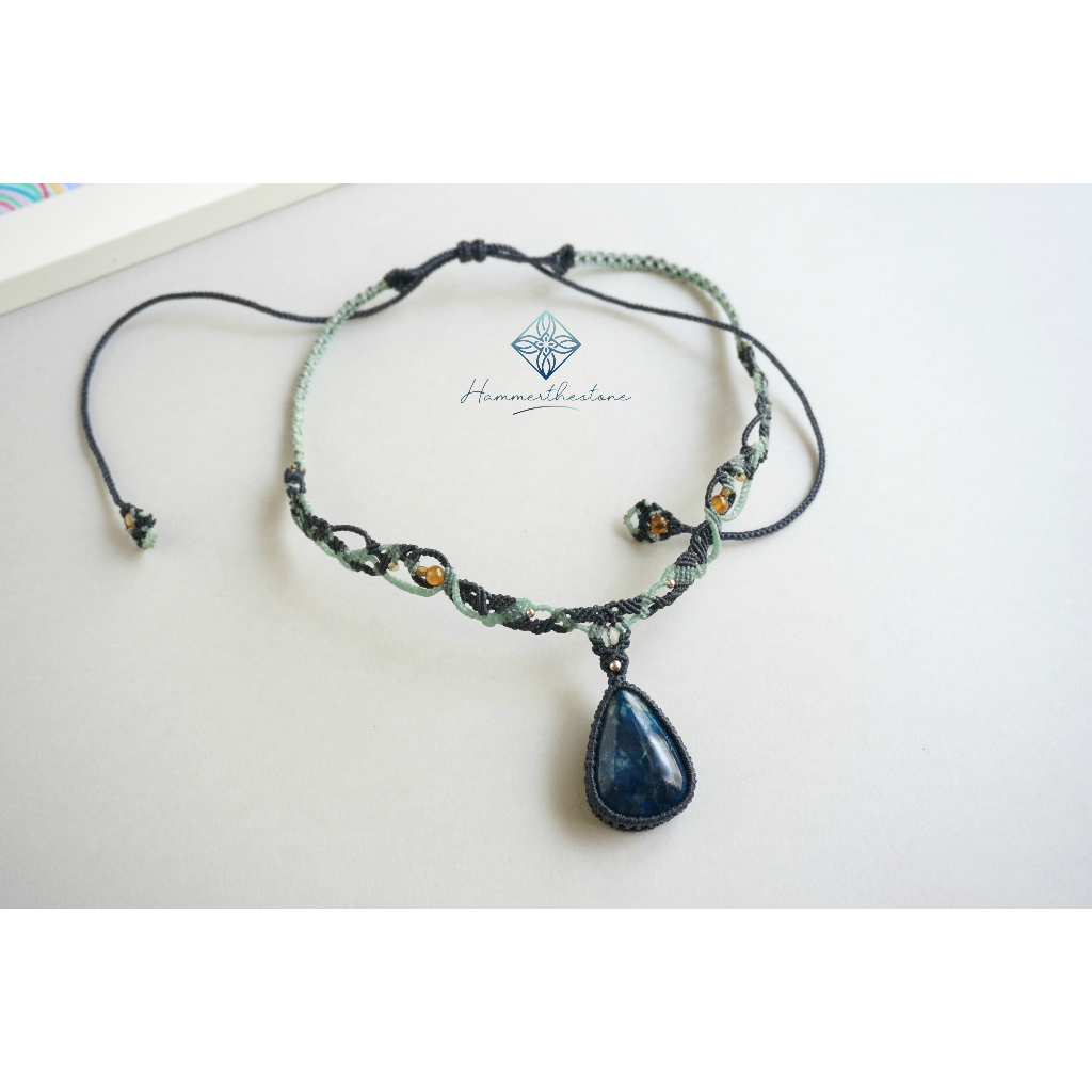 【蠟線編織】 藍銅礦項鍊 Macrame necklace - Azurite