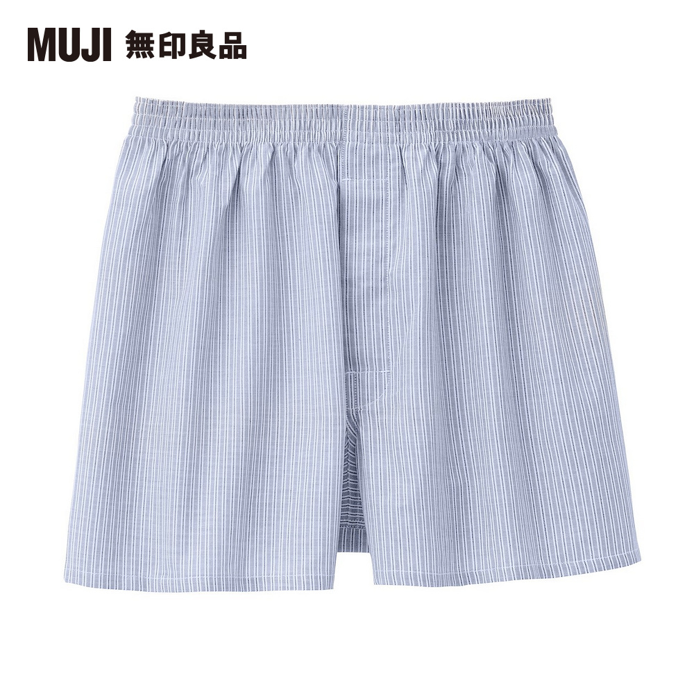 無印良品 MUJI 男有機棉水洗牛津布前開平口褲(淡藍直紋) S