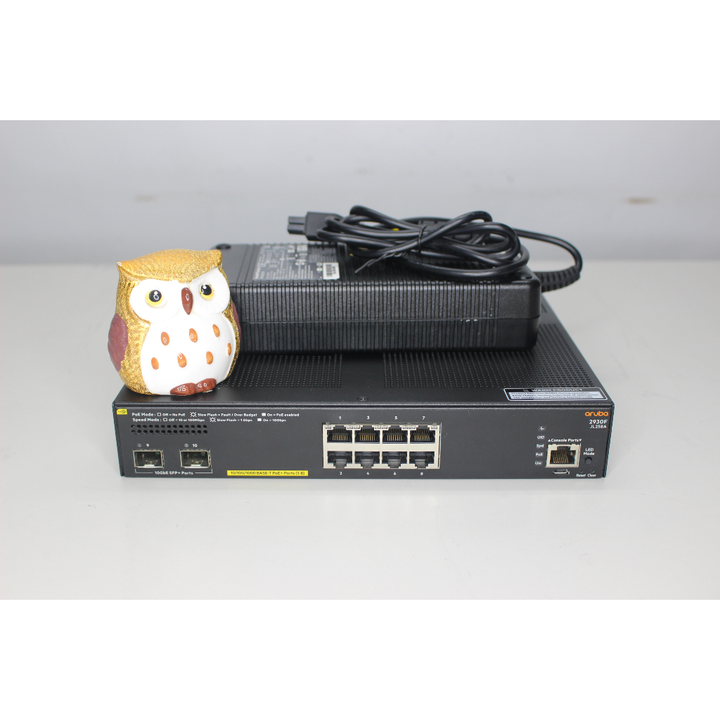 HP JL258A Aruba 2930F 8G PoE+ 2SFP+ Switch/w POWER ADAPTEC