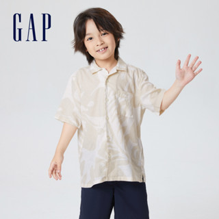 gap 男童裝 印花/條紋翻領短袖襯衫-葉子圖案(594450)