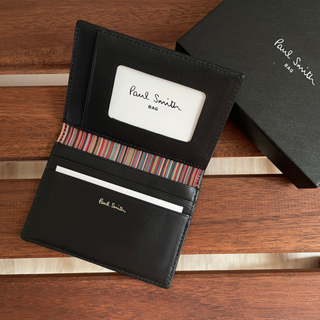 日本限定 PAUL SMITH 經典款 裡彩虹條紋 8卡 相片窗 多功能 信用卡夾．票卡夾．黑色