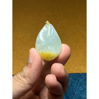 早期收藏老料水感油潤透亮冰黃黃翡翡翠藝術雕刻蓮藕蓮花好運連連k金鑲嵌玉墜吊墜墜子