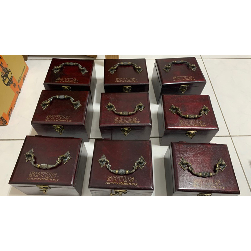 二手復古實木帶鎖木盒、桌面收納盒（深度6cm)