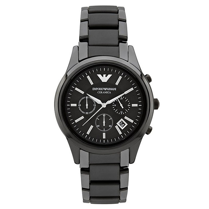 【Emporio Armani】亞曼尼 AR1452 陶瓷錶帶 三眼計時男錶 黑 44mm 台南 時代鐘錶