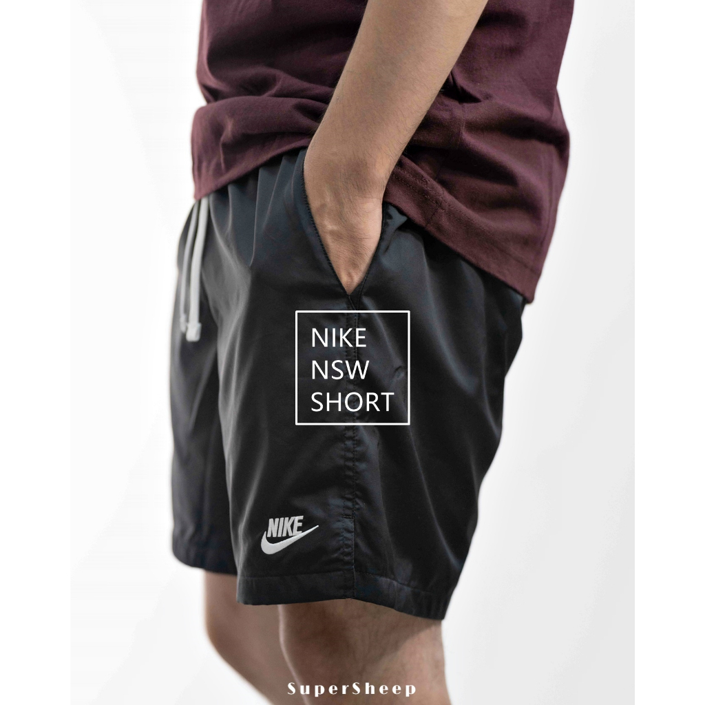 Nike Nsw Short 刺綉 小Logo 抽繩鬆緊 風褲 短褲 黑白 AR2383-010