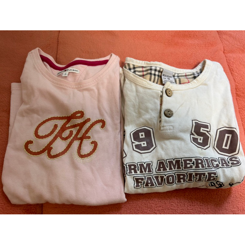 Tommy Hilfiger 小女童6-7歲棉質粉色長袖上衣加贈白色衣服6-7成新兩件合售