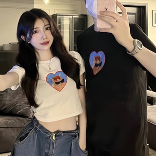 【PAGANS STORE】韓國 墨鏡 跩酷 貓咪 粉色 愛心 印花 可愛 情侶款 辣妹 短版 上衣 短袖 短Tee