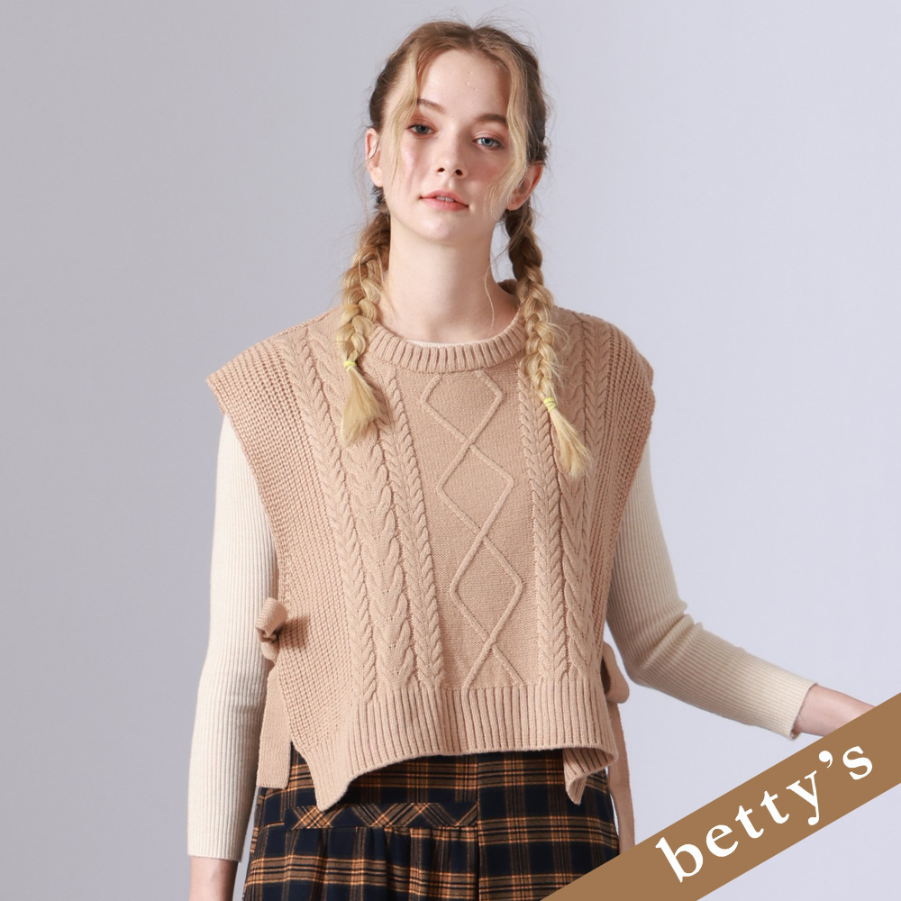 betty’s貝蒂思(25)側邊綁帶多織紋針織背心(卡其色)
