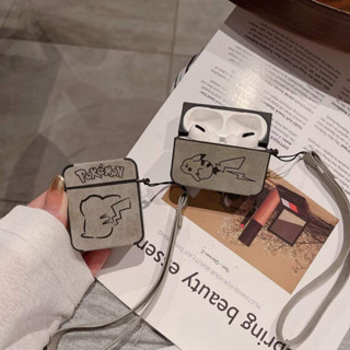 閃電皮卡丘 翻毛皮軟殼 配掛繩 Airpods1/2/3保護套 蘋果無線藍芽耳機Airpods Pro2保護殼