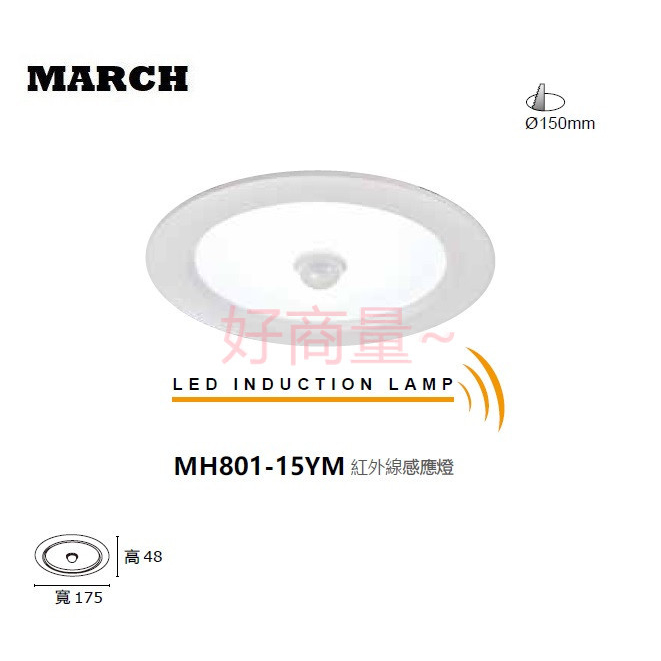 好商量~MARCH LED 15W 15cm 紅外線 感應 崁燈 省電節能 門口 陽台 走廊 夜間型 保固一年