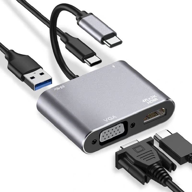 [4K]Type-c轉HDMI VGA PD USB 3.0 4 in 1電腦投影機轉換器手機連接電視電腦螢幕