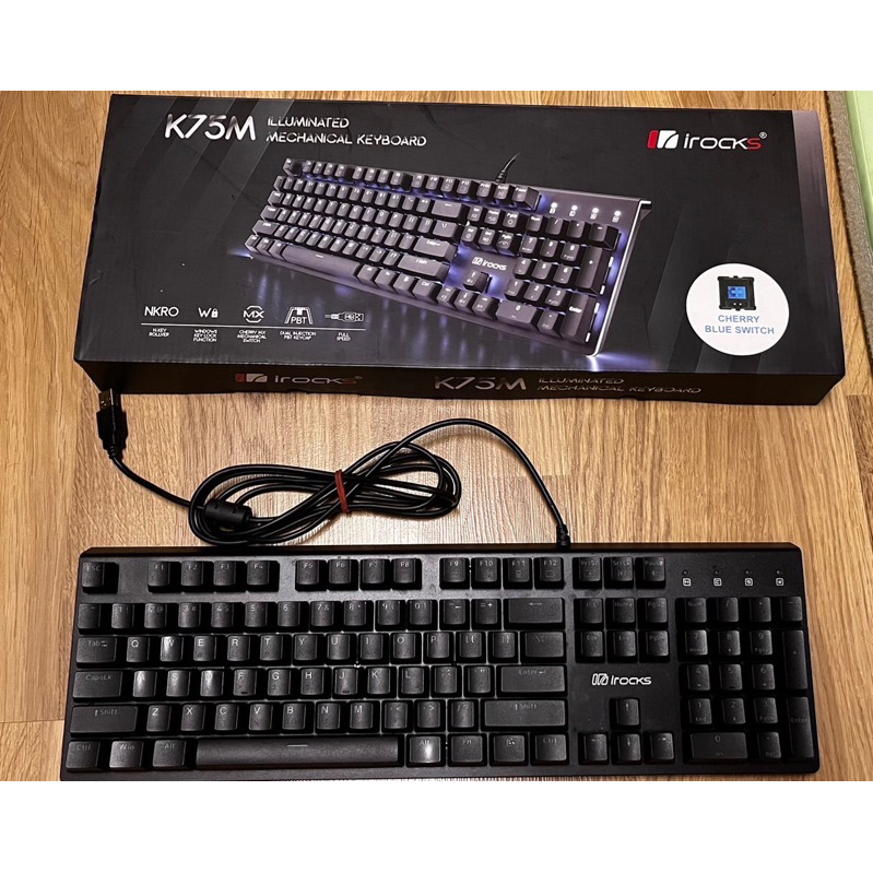 iRocks K75M 黑色上蓋單色背光機械式鍵盤-青軸