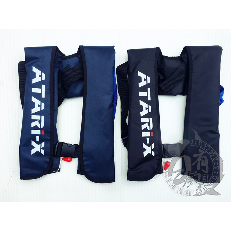 ◎百有釣具◎ ATARI-X 充氣 膨脹式氣動救生衣 黑色/青色 超低價