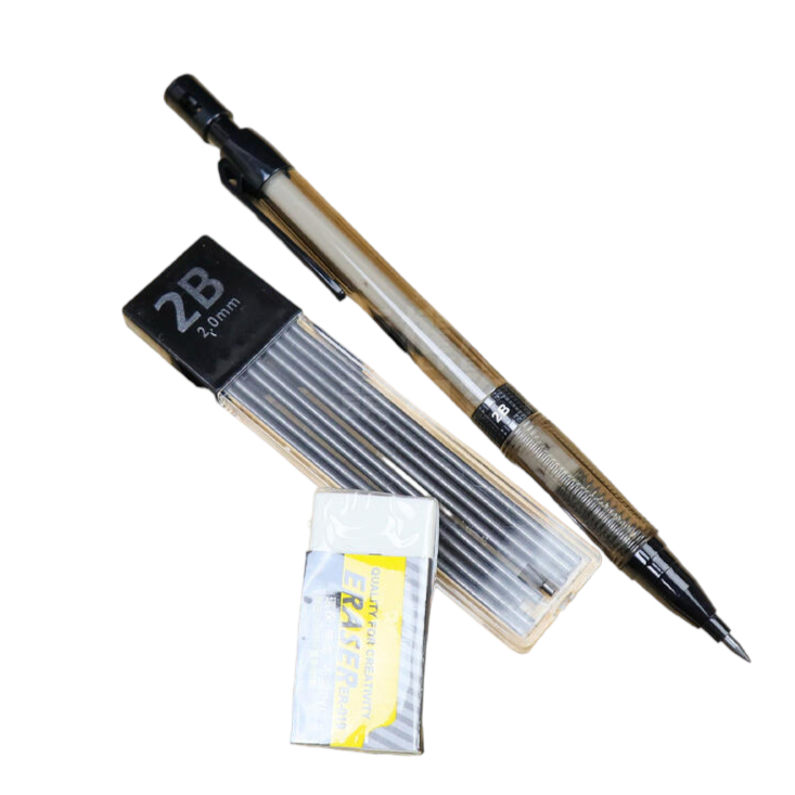 2B自動筆組合 2B自動鉛筆 2.0mm 考試筆 擦布 2B筆芯 工程筆 繪圖筆 電腦答卷筆 學生 畫卡 2B鉛筆