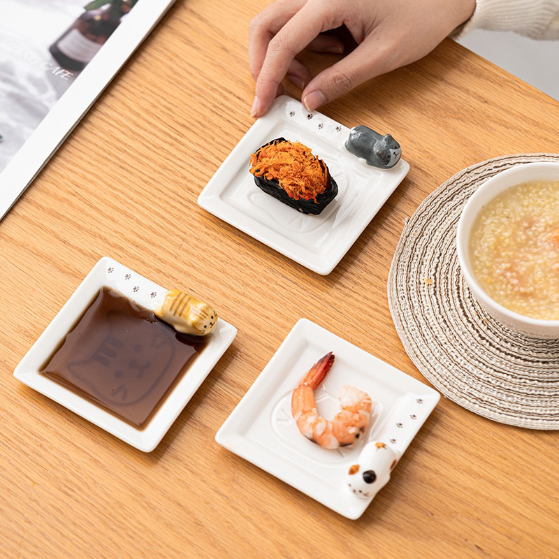 現貨供應：可愛立體趴貓醬油碟筷子架兩用蘸料碟