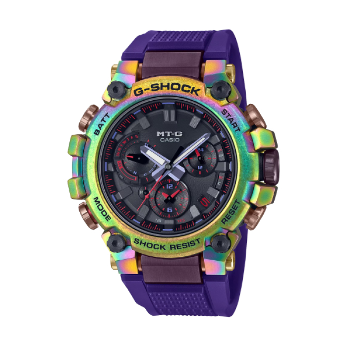 【CASIO G-SHOCK】北極光太陽能藍牙雙顯運動腕錶-極光紫/MTG-B3000PRB-1A台灣總代理公司貨享一年