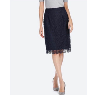 Uniqlo 蕾絲及膝裙 海軍藍 S