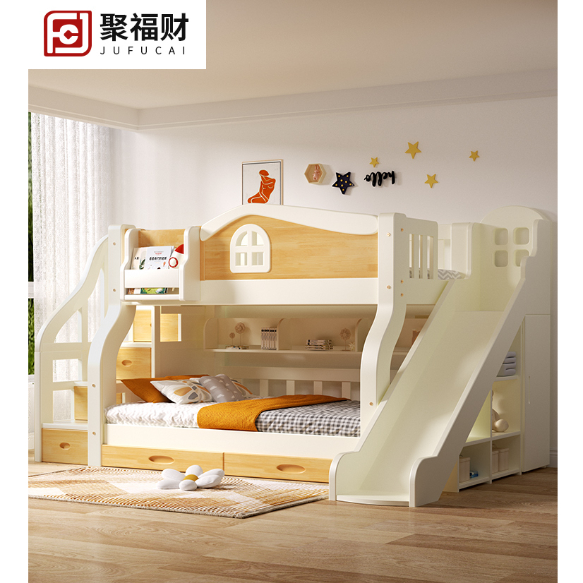 全實木兒童床 上下床 高低床 男女孩小戶型滑滑梯雙層床鋪實木高低床子母床