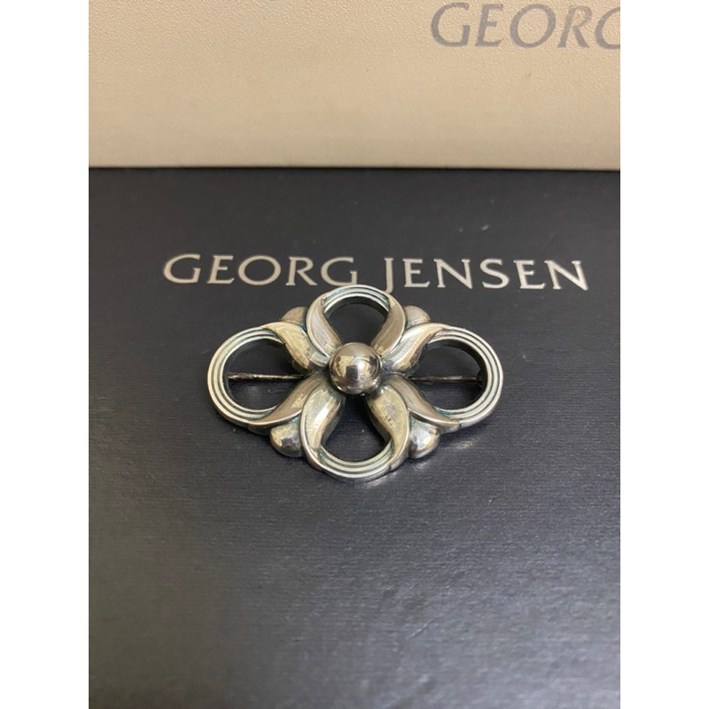 Georg Jensen喬治傑生GJ#305 丹麥製絕版鬱金香蝴蝶結銀石胸針