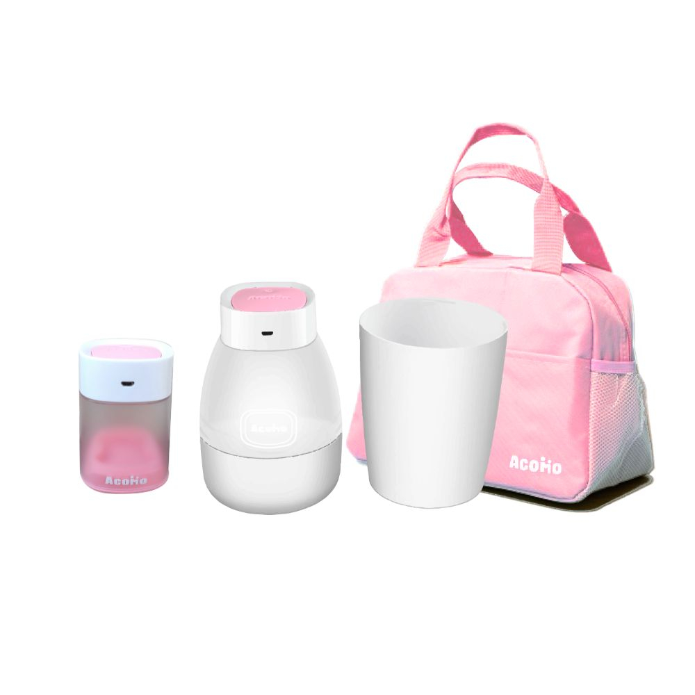 AcoMo粉色旅行包+2代6分鐘奶瓶殺菌器+2分鐘奶嘴殺菌器