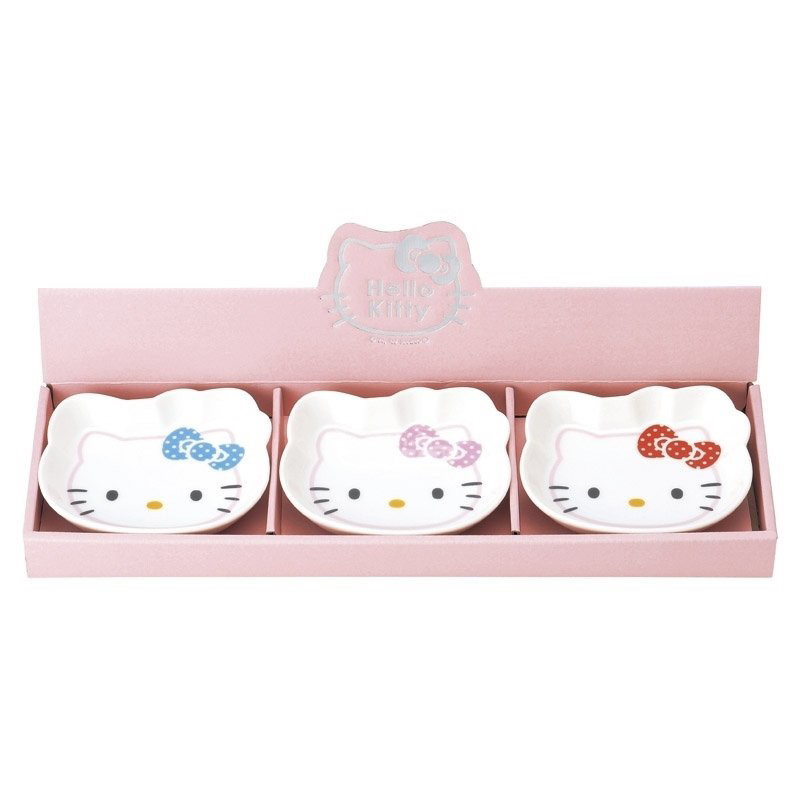日本 凱蒂貓Kitty 頭型陶瓷 小碟 小盤 前菜盤 點心盤 點心盤 3入 小碟陶瓷盤 日本製 陶瓷盤 禮盒 生日禮物