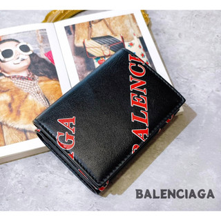 二手旗艦 BALENCIAGA 黑色 牛皮 3摺 零錢包 卡包 短夾(中友店)