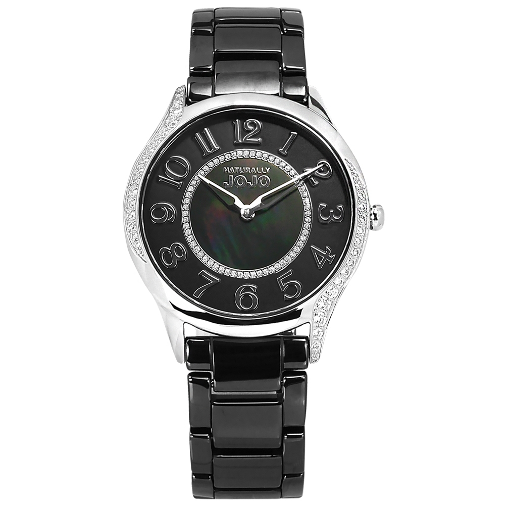 NATURALLY JOJO 都會奢華 神秘黑亮彩貝殼面 陶瓷腕錶 JO96940-88F