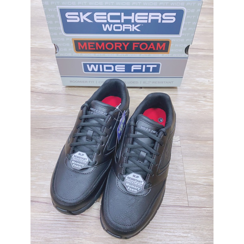 SKECHERS-77156WBLK 現貨 止滑 耐磨 綁帶 防撥水 防油 止滑 耐磨 運動 慢跑 休閒 健走 工作