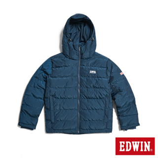 EDWIN 男款 紅標連帽羽絨外套(灰藍色)
