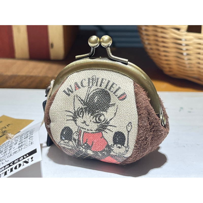 *黑頭小羊雜貨小舖*日本帶回zakka～全新品早期瓦奇菲爾德達洋貓英國風帆布/皮革口金小零錢包/達洋零錢包/口金包