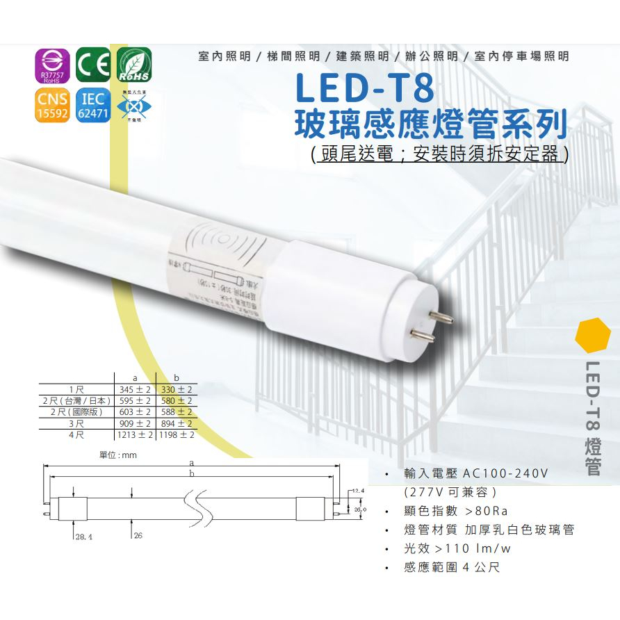 【台灣品牌】 T8 LED 微波感應燈管 1尺2尺4尺 全滅 微亮 人體感應燈管 4米感應 兩年保固