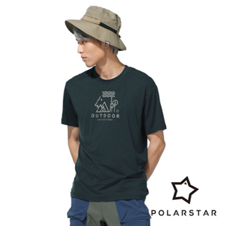 【PolarStar】男吸排休閒印花圓領衣『深墨綠』P23803 戶外 登山 健行 露營 休閒 吸濕排汗 短袖 上衣