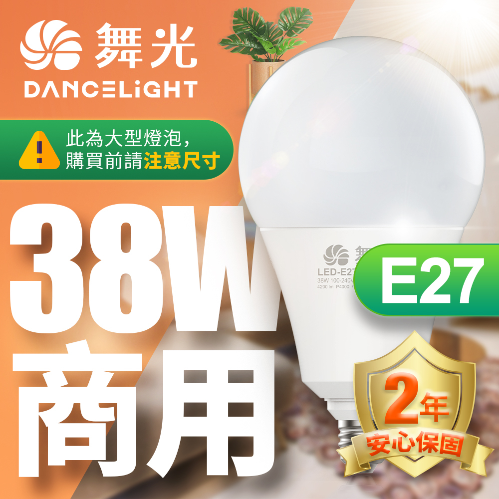【DanceLight舞光】1入組 38W LED燈泡 E27 全電壓 2年保固(白光/自然光/黃光)