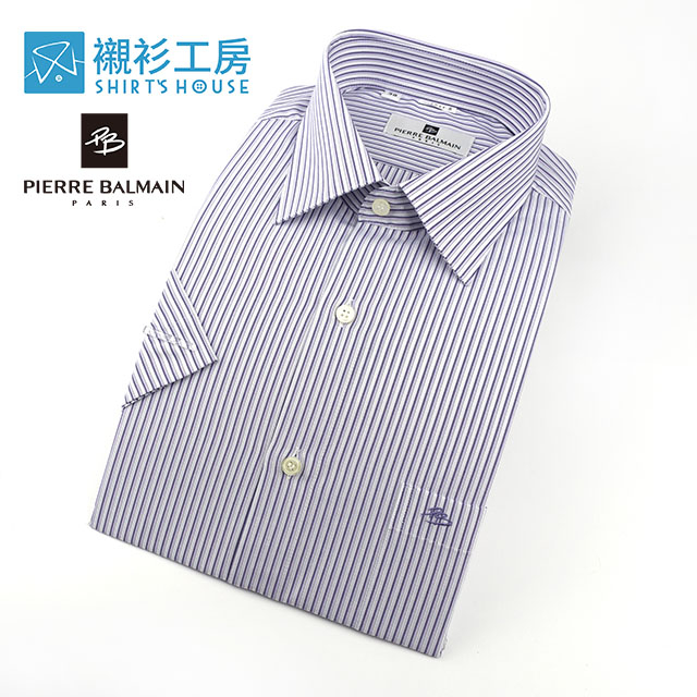 皮爾帕門pb白底紫色細條紋、熱賣必備、合身短袖襯衫68044-08-襯衫工房