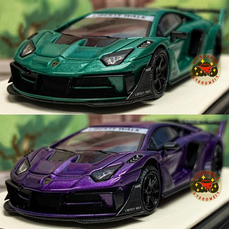 🔅里氏模型車 1/64 藍寶堅尼 Lamborghini Aventador 綠色 紫色 Mini Gt 合金模型車