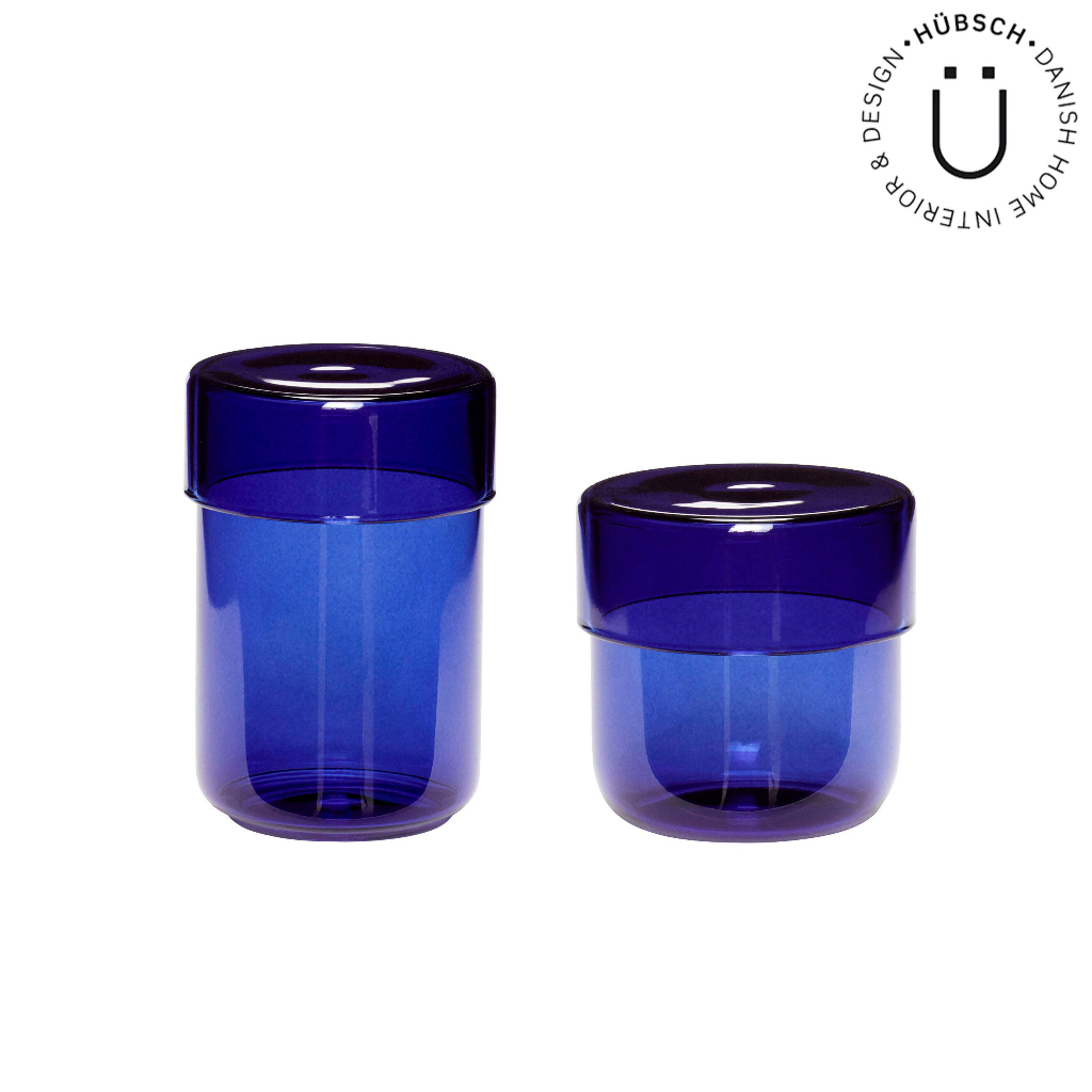 Hubsch｜丹麥原裝餐具-藍色玻璃含蓋收納儲物罐-2件組【660909】儲物桶 儲物罐 保鮮罐 【GOODSHIT.】
