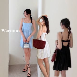 Waroom|現貨實拍 超美小心機後背鏤空細肩洋裝|女裝|吊帶連身裙|法式度假風|沙灘裙|顯瘦|短裙|無袖洋裝 1899