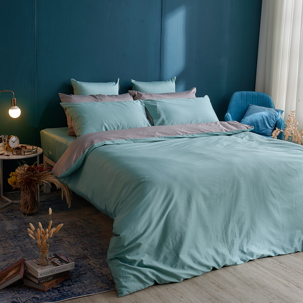 戀家小舖 台灣製床包 雙人床包 薄被套 床單 極致淺綠 100%精梳棉 床包被套組 含枕套 60支精梳棉