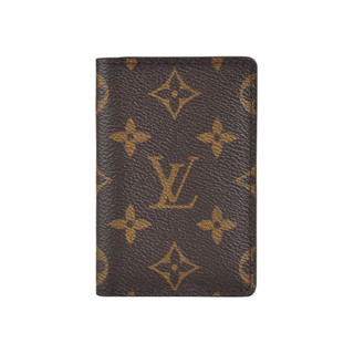 LV M60502 花紋LOGO Monogram帆布3卡直立對折萬用卡片夾(咖啡)