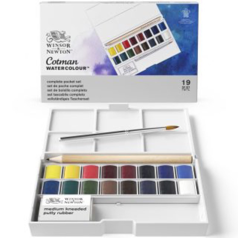 改款 WINSOR&amp;NEWTON 0390060 cotman 溫莎牛頓 掌上型 16色 塊狀水彩 水彩筆 鉛筆 調色盤