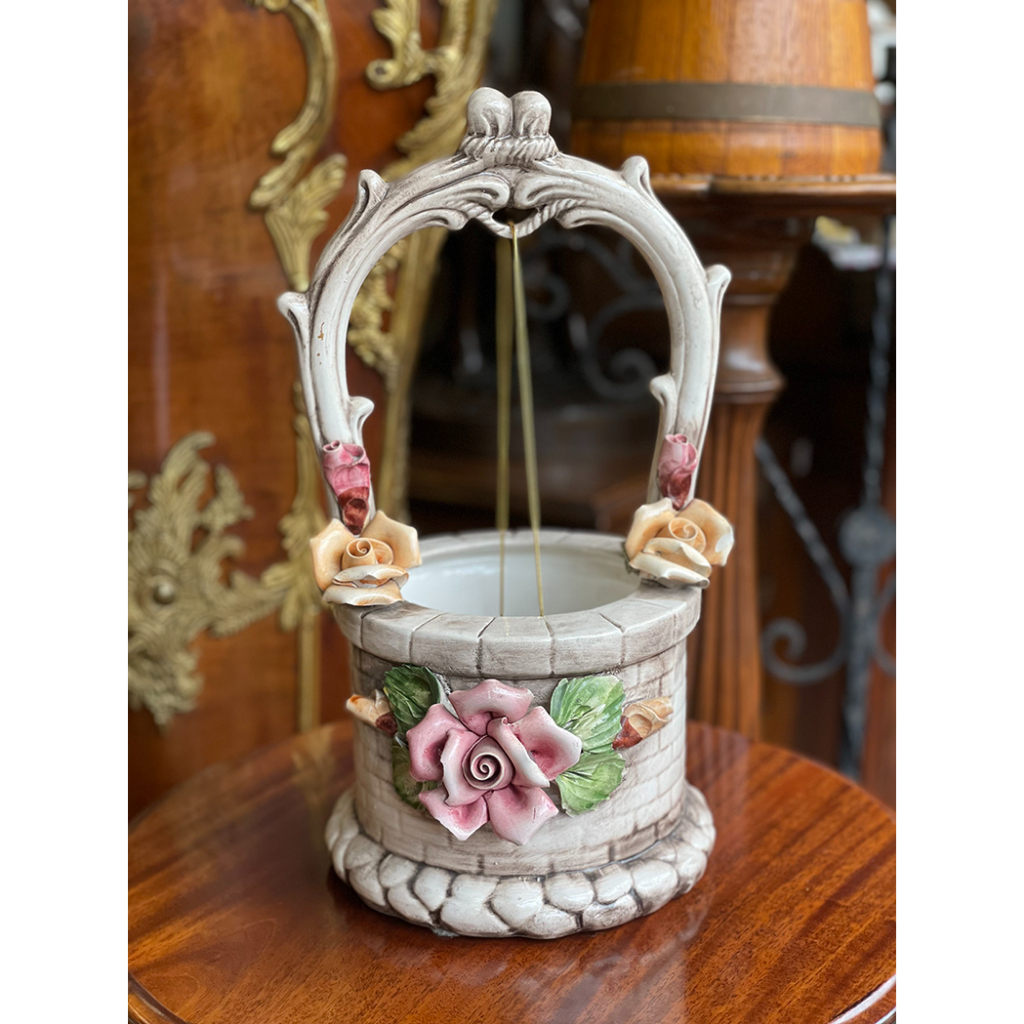 #19世紀 義大利手工陶瓷彩繪玫瑰花器/擺飾藝術品  『立體瓷玫瑰輕微損傷』 #123050