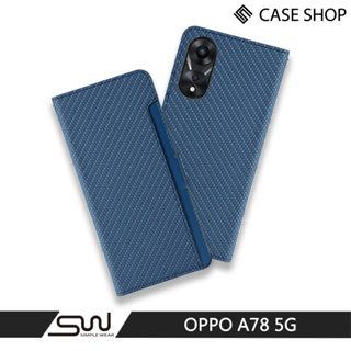 【CASE SHOP】OPPO A78 5G 前收納側掀皮套-藍