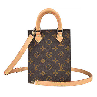 LV M81295 PETIT SAC PLAT花紋LOGO Monogram帆布手提斜揹包(迷你/咖啡)