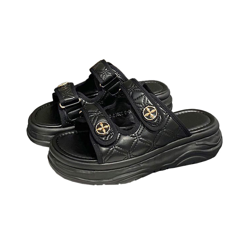 鞋鞋俱樂部 雙帶厚底拖鞋 023-FS809 黑色