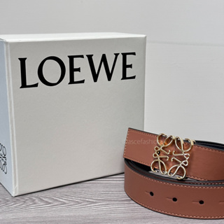 Loewe Anagram 焦糖/黑色皮革金頭皮帶