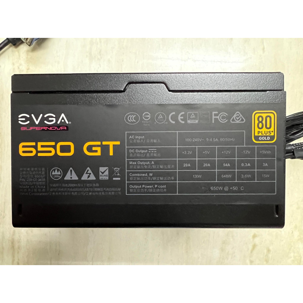 【EVGA艾維克】650 GT 電源供應器 650W金牌認證 功能正常 二手 無盒裝 $1200